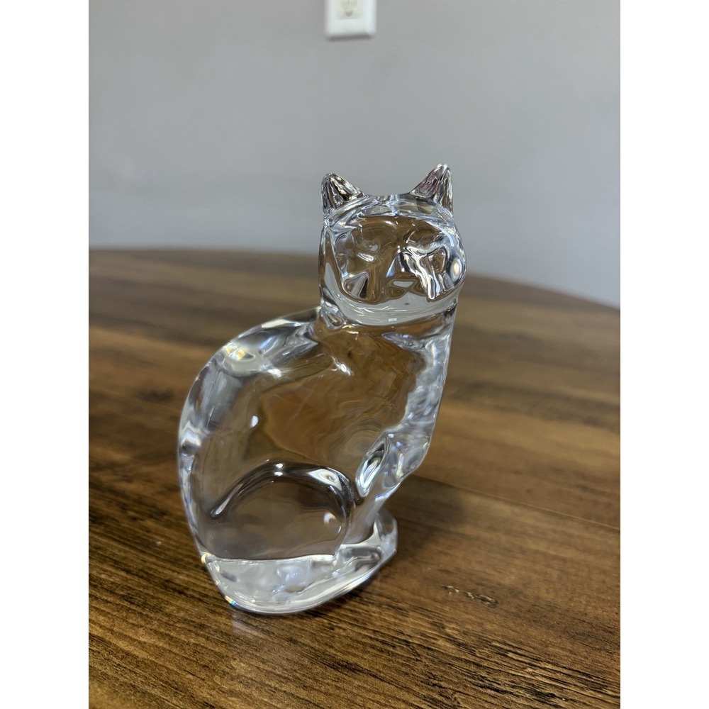 Vintage Orrefors Sweden Crystal Cat Paperweight Sculpture Figurine 5-1/8"
